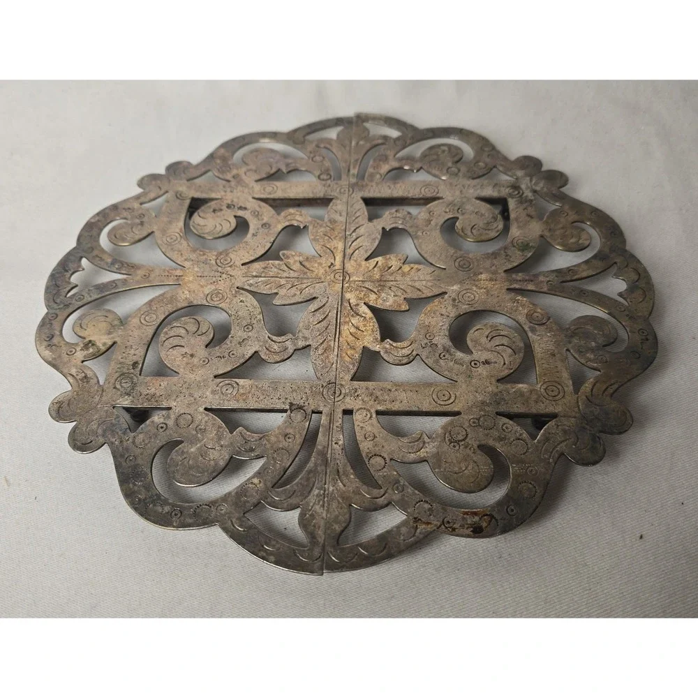 EK&S France Silverplate 10-14‎ Inch Expandable Round Trivet Tray Vintage